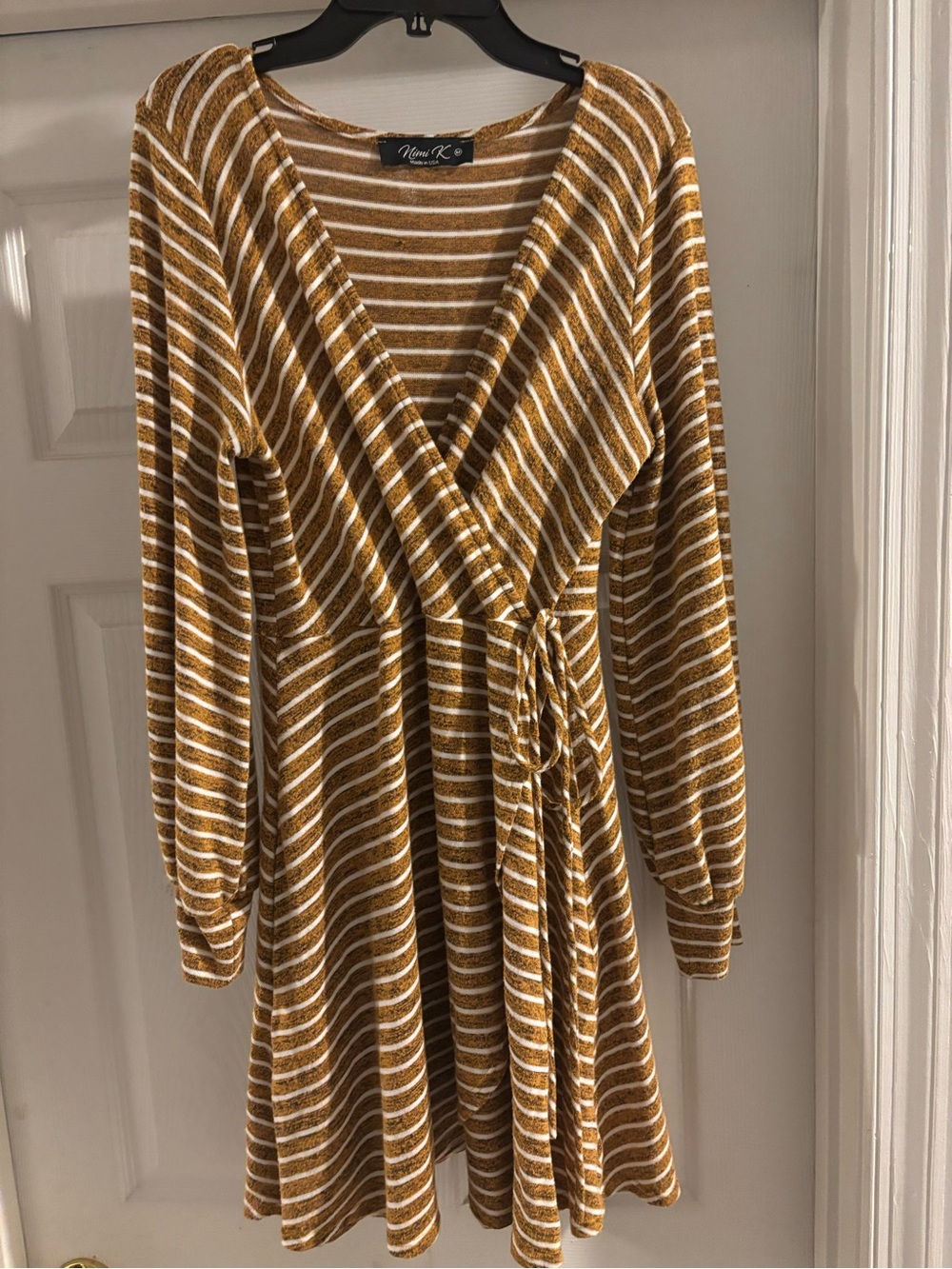 Anna Striped Wrap Tunic Dress in Mustard and White